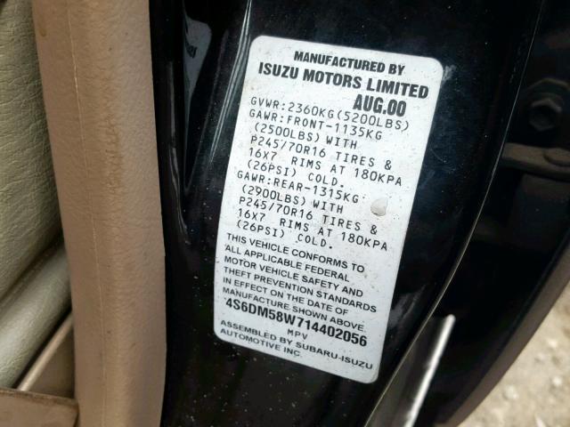 4S6DM58W714402056 - 2001 HONDA PASSPORT E შავი ფოტო 10