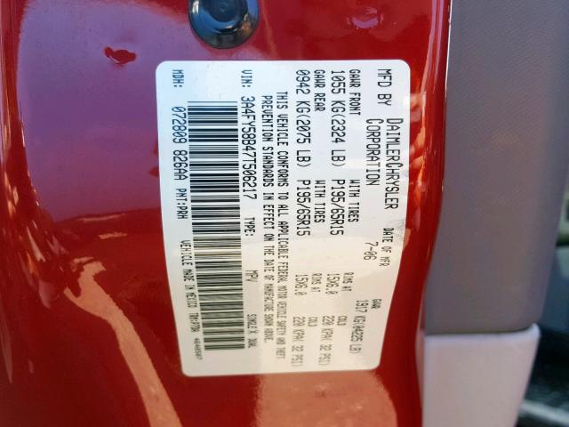 3A4FY58B47T506217 - 2007 CHRYSLER PT CRUISER RED photo 10