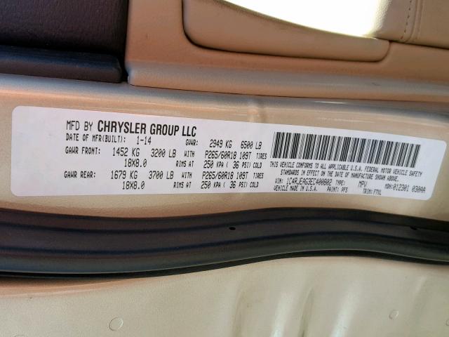 1C4RJEAG3EC400802 - 2014 JEEP GRAND CHER BEIGE photo 10