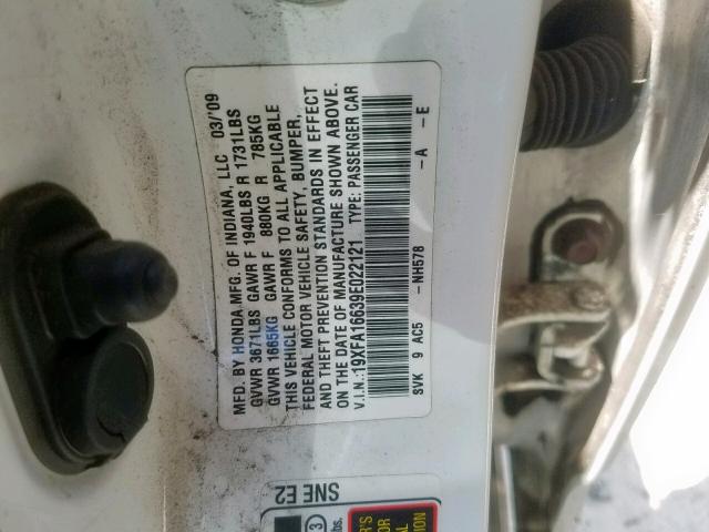 19XFA16639E022121 - 2009 HONDA CIVIC LX-S Ağ foto 10