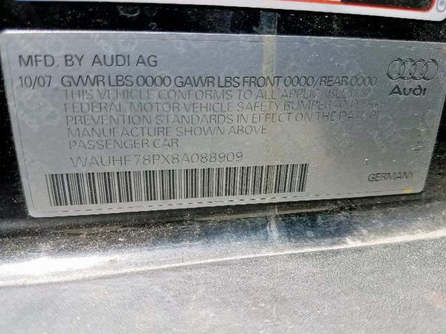 WAUHF78PX8A088909 - 2008 AUDI A3 BLACK photo 10