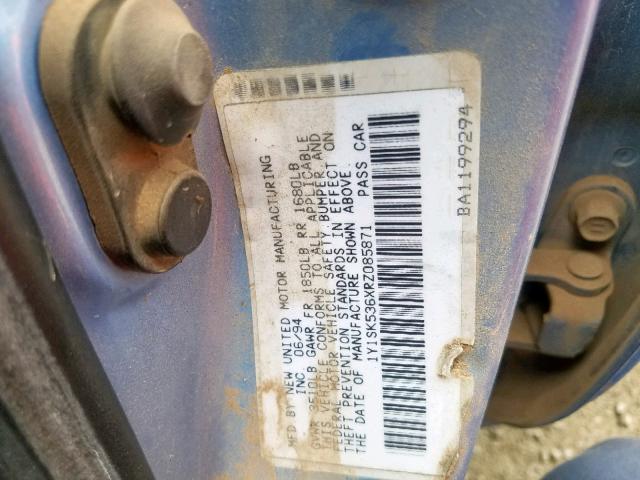 1Y1SK536XRZ085871 - 1994 GEO PRIZM BASE 蓝色 照片 10