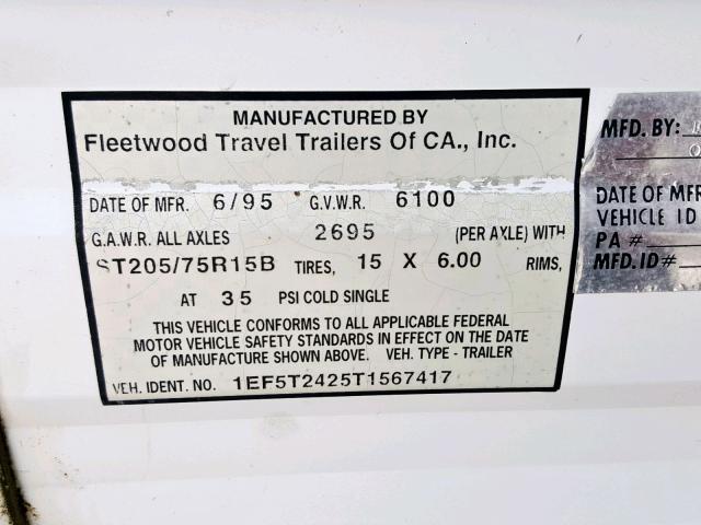 1EF5T2425T1567417 - 1995 FLEETWOOD TRAVEL WHITE photo 10