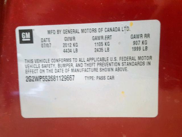 2G2WP552681129667 - 2008 PONTIAC GRAND PRIX RED photo 10