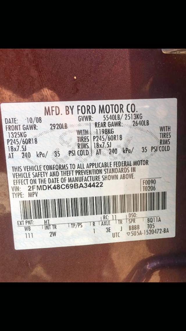 2FMDK48C69BA34422 - 2009 FORD EDGE SEL BURGUNDY photo 8