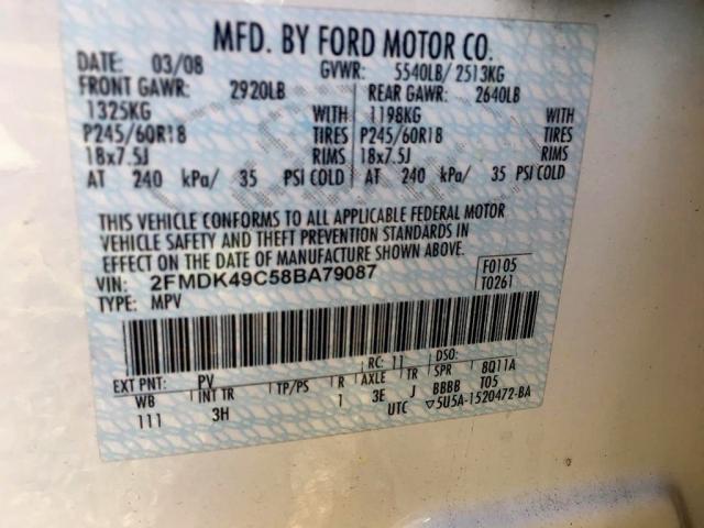 2FMDK49C58BA79087 - 2008 FORD EDGE LIMIT WHITE photo 8