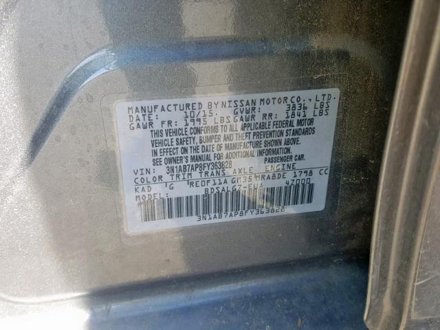 3N1AB7AP8FY363828 - 2015 NISSAN SENTRA S SILVER photo 10