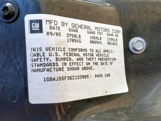 1G8AJ55F36Z133989 - 2006 SATURN ION LEVEL SILVER photo 10