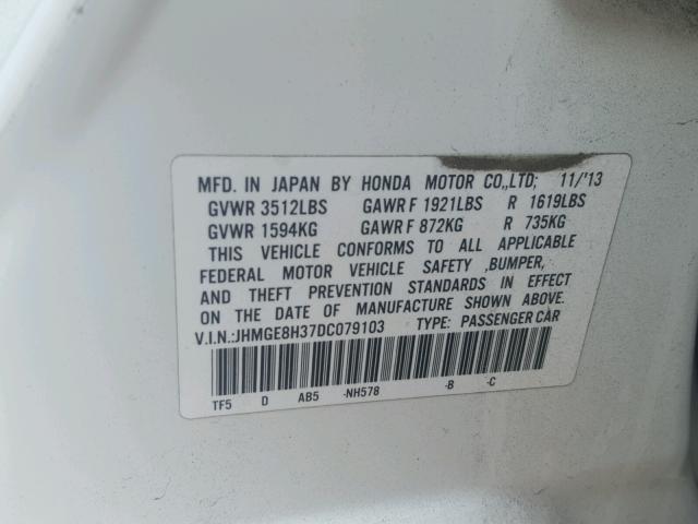 JHMGE8H37DC079103 - 2013 HONDA FIT WHITE photo 10