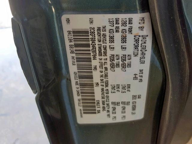 2C8GF68434R287044 - 2004 CHRYSLER PACIFICA GREEN photo 10