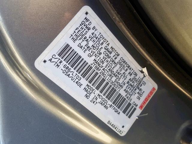 JT8BF28G110306371 - 2001 LEXUS ES 300 SILVER photo 10