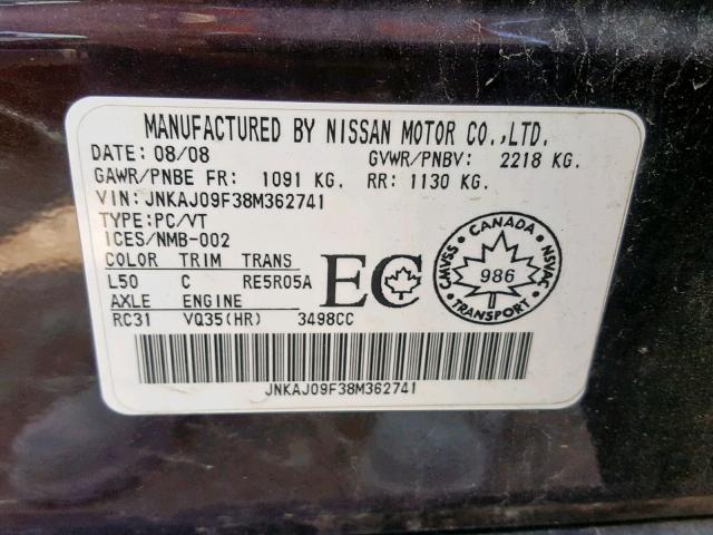 JNKAJ09F38M362741 - 2008 INFINITI EX35 BASE Tünd qırmızı foto 10