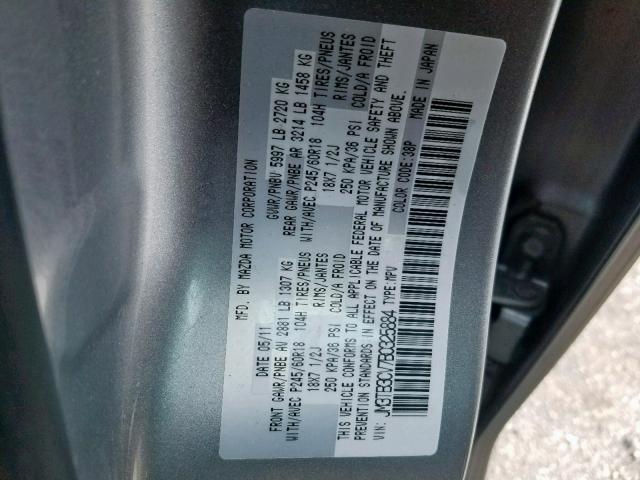 JM3TB3CV7B0325884 - 2011 MAZDA CX-9 SILVER photo 10