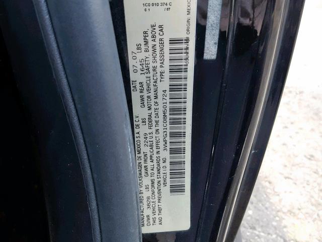 3VWPG31C08M501724 - 2008 VOLKSWAGEN NEW BEETLE BLACK photo 10