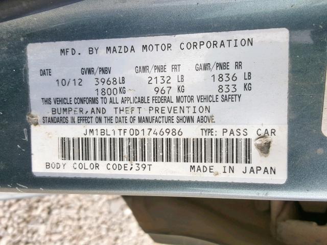 JM1BL1TF0D1746986 - 2013 MAZDA 3 I BLUE photo 10