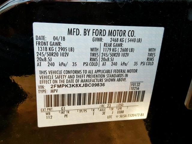 2FMPK3K8XJBC09836 - 2018 FORD EDGE TITAN BLACK photo 10