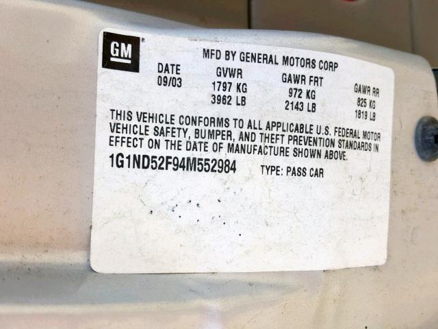 1G1ND52F94M552984 - 2004 CHEVROLET CLASSIC GRAY photo 10