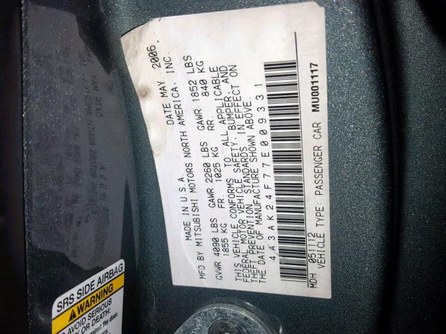 4A3AK24F77E009331 - 2007 MITSUBISHI ECLIPSE GS GRAY photo 10