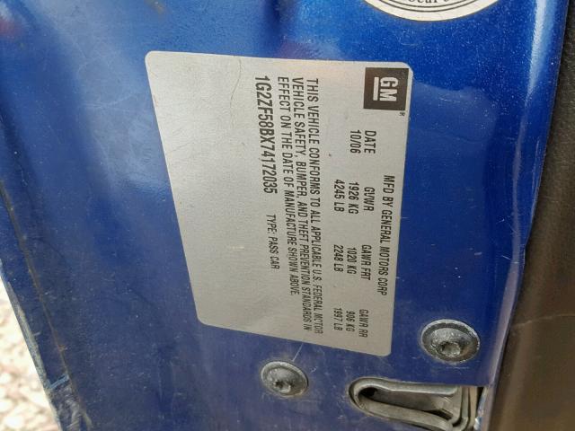 1G2ZF58BX74172035 - 2007 PONTIAC G6 VALUE L BLUE photo 10