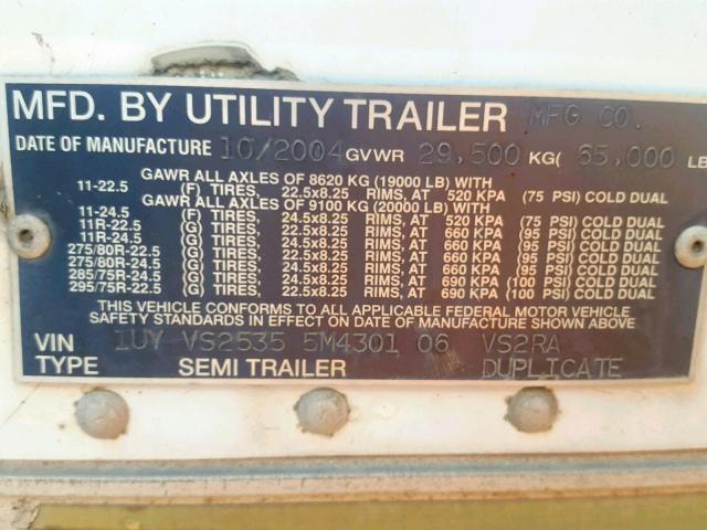 1UYVS25355M430106 - 2005 UTILITY TRAILER WHITE photo 10