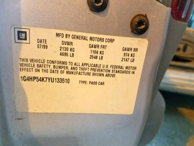 1G4HP54K7YU133510 - 2000 BUICK LESABRE CU SILVER photo 10