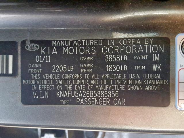 KNAFU5A26B5386356 - 2011 KIA FORTE EX BROWN photo 10