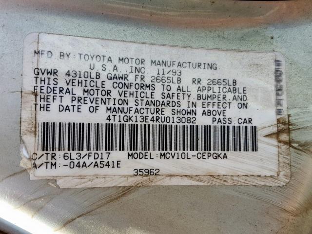 4T1GK13E4RU013082 - 1994 TOYOTA CAMRY XLE SILVER photo 10