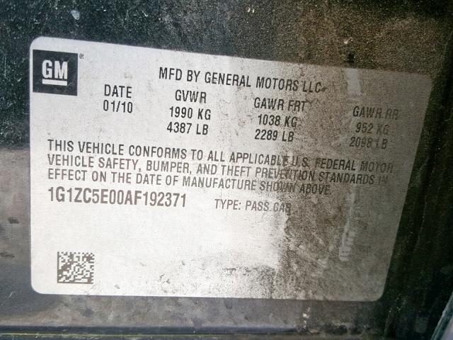 1G1ZC5E00AF192371 - 2010 CHEVROLET MALIBU 1LT BLACK photo 10