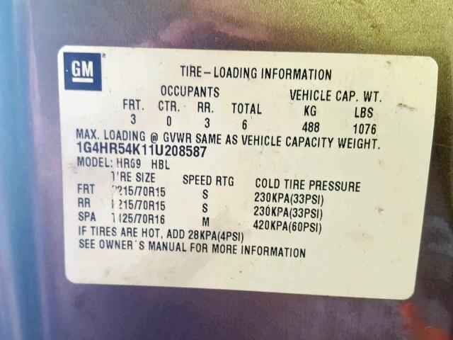 1G4HR54K11U208587 - 2001 BUICK LESABRE LI BROWN photo 10