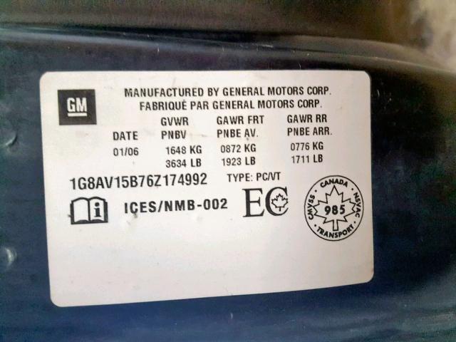 1G8AV15B76Z174992 - 2006 SATURN ION LEVEL BLACK photo 10