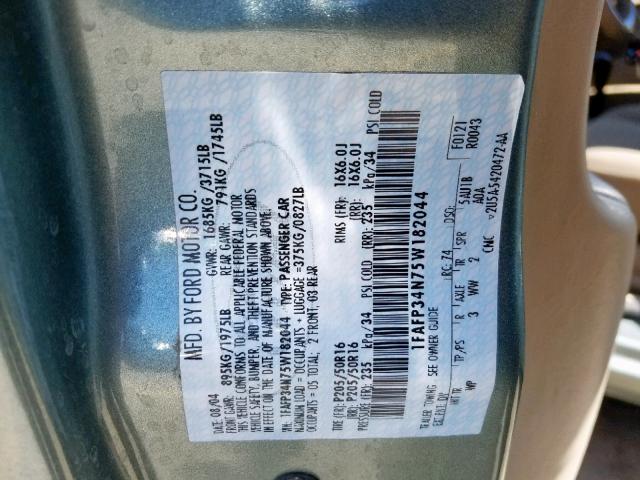 1FAFP34N75W182044 - 2005 FORD FOCUS ZX4 GREEN photo 10