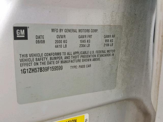 1G1ZH57B39F159599 - 2009 CHEVROLET MALIBU 1LT 银色 照片 10