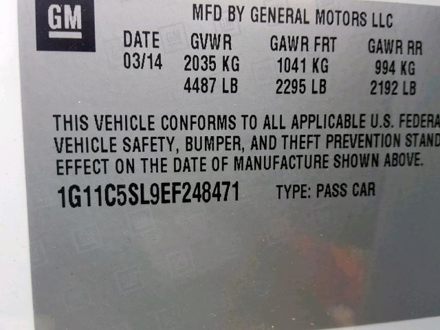 1G11C5SL9EF248471 - 2014 CHEVROLET MALIBU 1LT 白色 照片 10