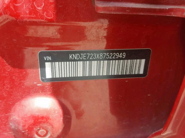 KNDJE723X87522949 - 2008 KIA SPORTAGE E RED photo 10