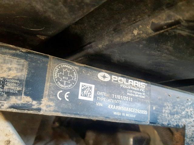 4XARH50A6CE292855 - 2012 POLARIS RANGER 500 GREEN photo 10