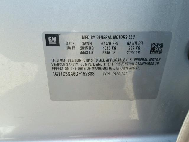 1G11C5SA6GF152833 - 2016 CHEVROLET MALIBU LIM 银色 照片 10