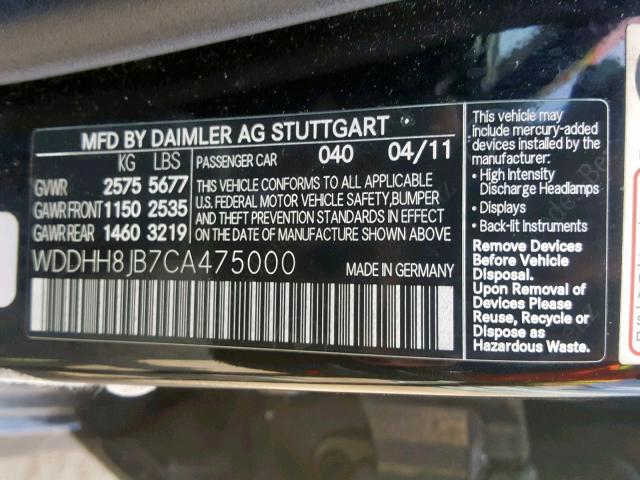 WDDHH8JB7CA475000 - 2012 MERCEDES-BENZ E 350 4MAT BLACK photo 10