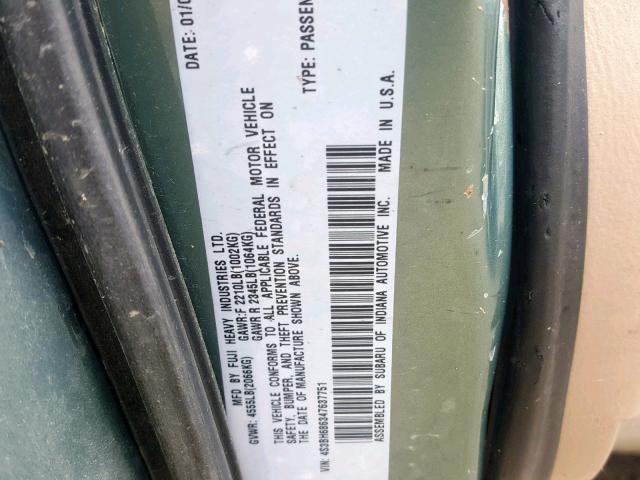 4S3BH686347637751 - 2004 SUBARU LEGACY OUT GREEN photo 10