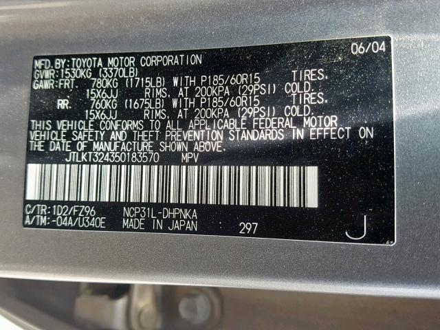 JTLKT324350183570 - 2005 TOYOTA SCION XB 灰色 照片 10