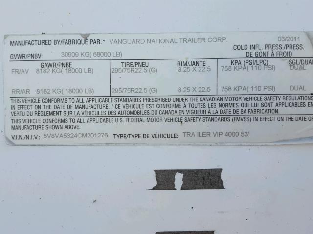 5V8VA5324CM201276 - 2012 VANG TRAILER WHITE photo 10