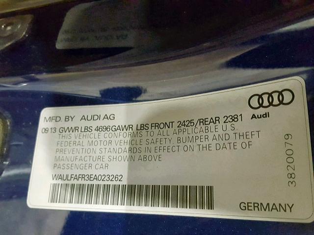 WAULFAFR3EA023262 - 2014 AUDI A5 PREMIUM BLUE photo 10