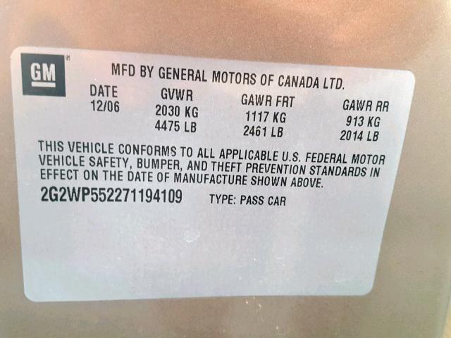 2G2WP552271194109 - 2007 PONTIAC GRAND PRIX BROWN photo 10