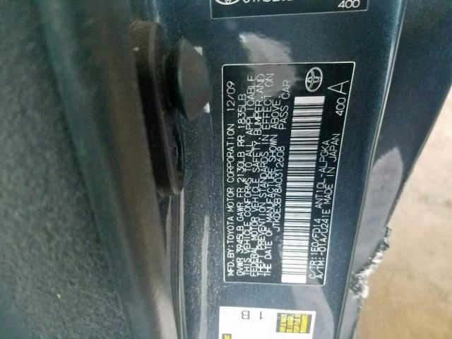 JTKDE3B78A0312608 - 2010 TOYOTA SCION TC შავი ფოტო 10