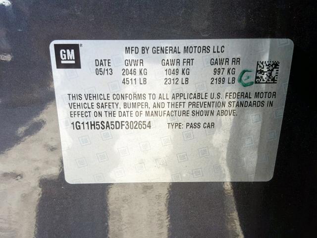 1G11H5SA5DF302654 - 2013 CHEVROLET MALIBU LTZ 灰色 照片 10