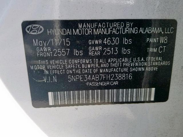 5NPE34AB7FH238816 - 2015 HYUNDAI SONATA SPO WHITE photo 10