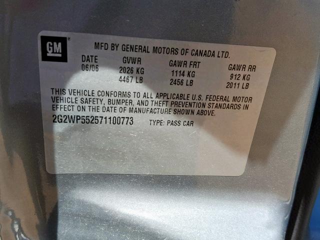 2G2WP552571100773 - 2007 PONTIAC GRAND PRIX SILVER photo 10