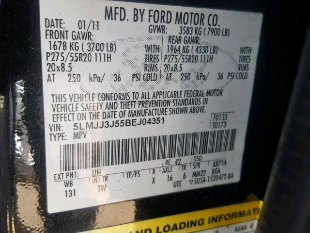 5LMJJ3J55BEJ04351 - 2011 LINCOLN NAVIGATOR BLACK photo 10