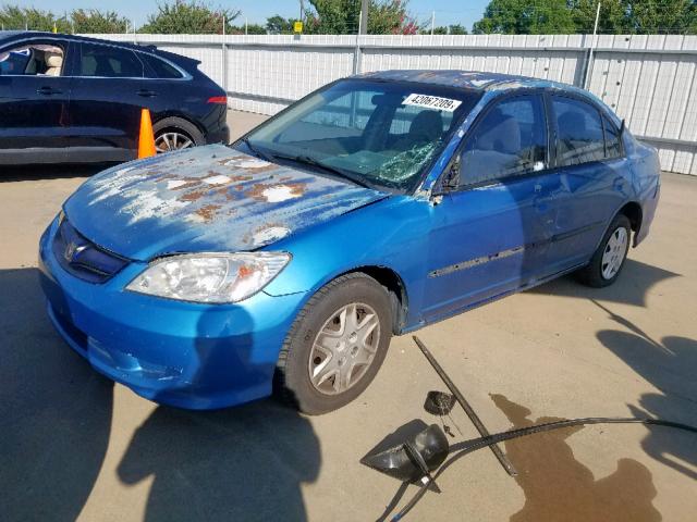 2HGES16405H503905 - 2005 HONDA CIVIC DX BLUE photo 2