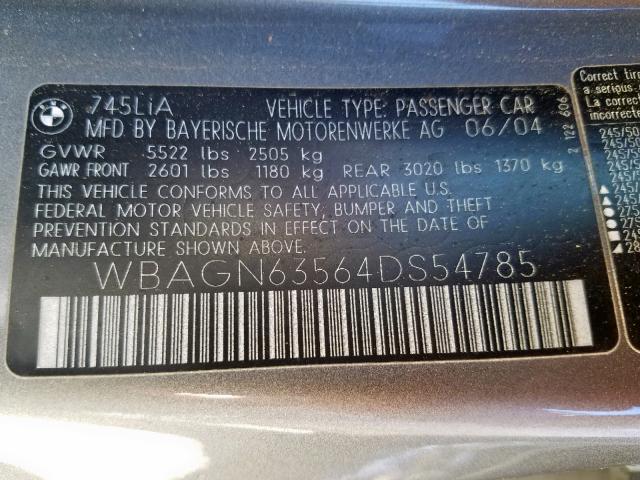 WBAGN63564DS54785 - 2004 BMW 745 LI SILVER photo 10