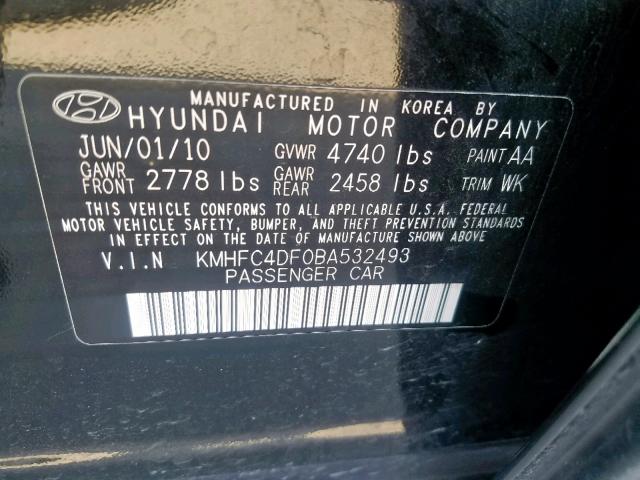 KMHFC4DF0BA532493 - 2011 HYUNDAI AZERA GLS BLACK photo 10